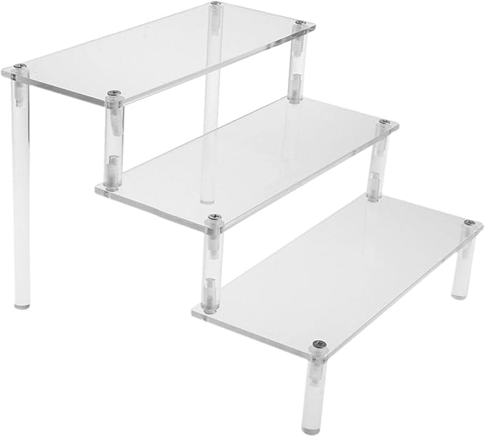 Clear Acrylic 3 Tier Action Figure Display Riser Stand Perfume Cupcake Organizer Shelf for Toiletries and Dolls - Toy Model Makeup Storage Rack - 3 Tier