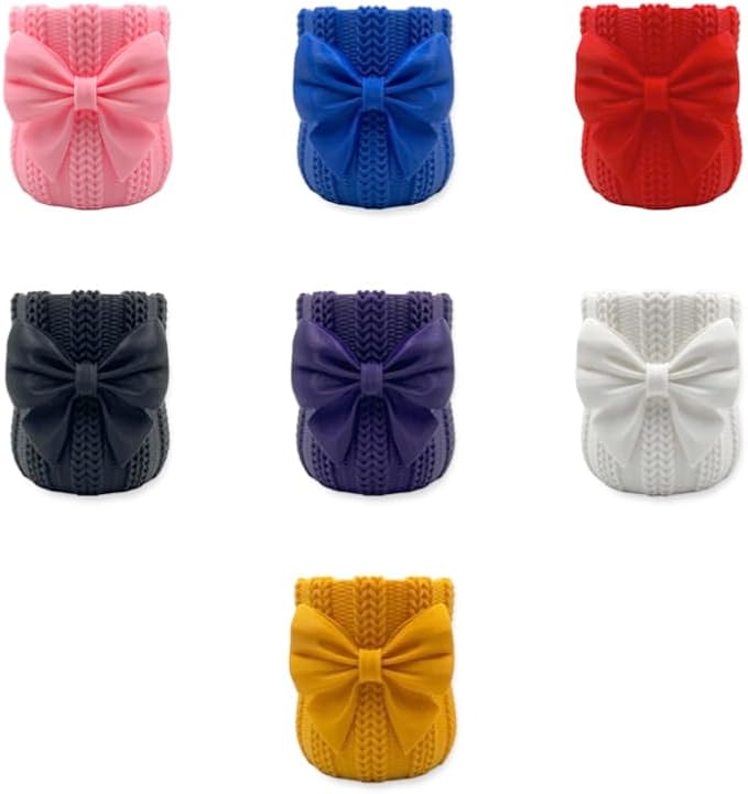 Knitted Bowknot Makeup Brush Holder, Cute Bow Vase, Pen Organizer for Kitchen, Bathroom or Office (White)