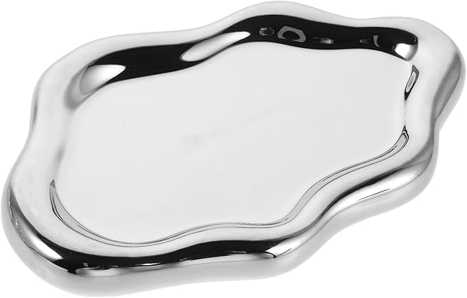 Zerodeko Ceramic Jewelry Tray Irregular Silver Nail Art Photo Prop Makeup Organizer Plate Keyring Holder Perfume Display Decorative Tray for Home Décor