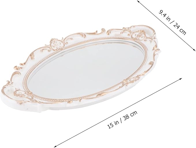 ABOOFAN Antique Oval Mirror Tray Elegant Makeup Organizer Photo Prop for Home Weddings Birthdays and Vintage Styling Convenient Dual Handles for Easy Carrying