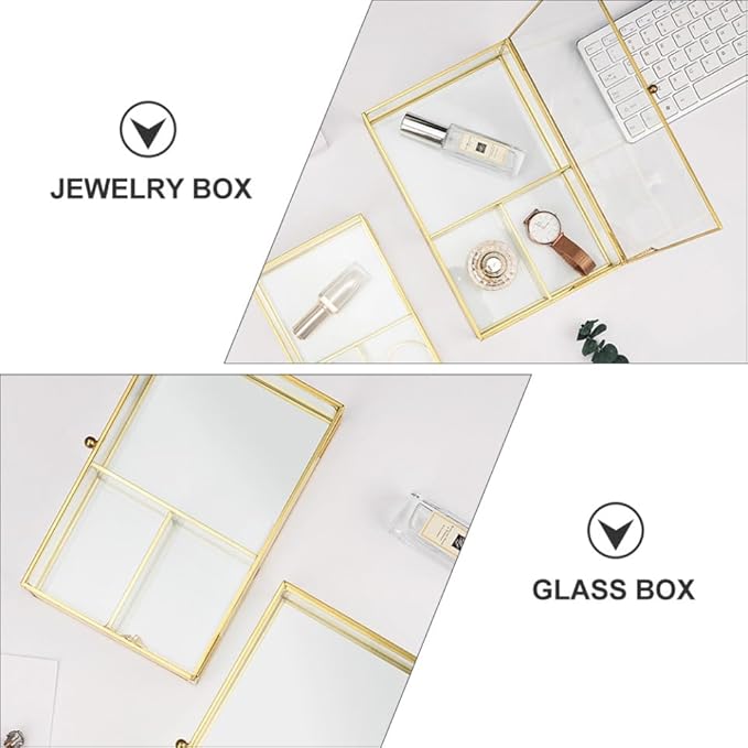 MAGICLULU Box Desktop Storage Box Makeup Organiser Mirror Glass Necklace Organizer Stand Desk Vanity Jewelry Glass Makeup Container Jewelry Holder Wedding Jewelry Lipstick