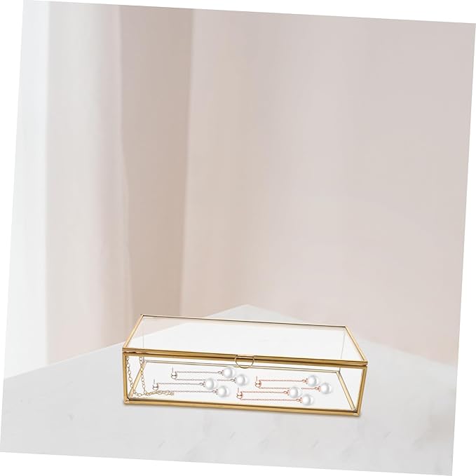 Cabilock Vintage Jewelry Containers Rectangular Storage Organizer Makeup Container Glass Shadow Boxes Decorative Box