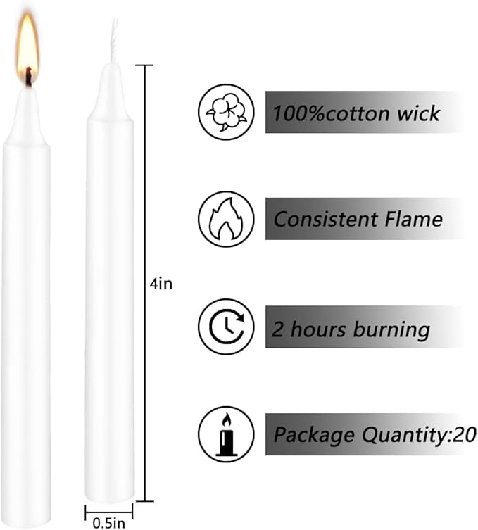 Howemon White Candles Set of 40, 4" White Spell & Chime Candles, Unscented Mini Taper Candle for Witchcraft, Wiccan Altar, Magic Tools, Rituals, Prayer, Meditation and Christmas Party Decoration