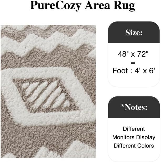 PureCozy Super Soft Shag Rug 4x6 for Living Room Modern Brown Washable Small Area Rugs High Pile Non-Shedding Throw Rugs Non Slip Indoor Office Carpet for Playroom Bedroom Home Aesthetic Decor