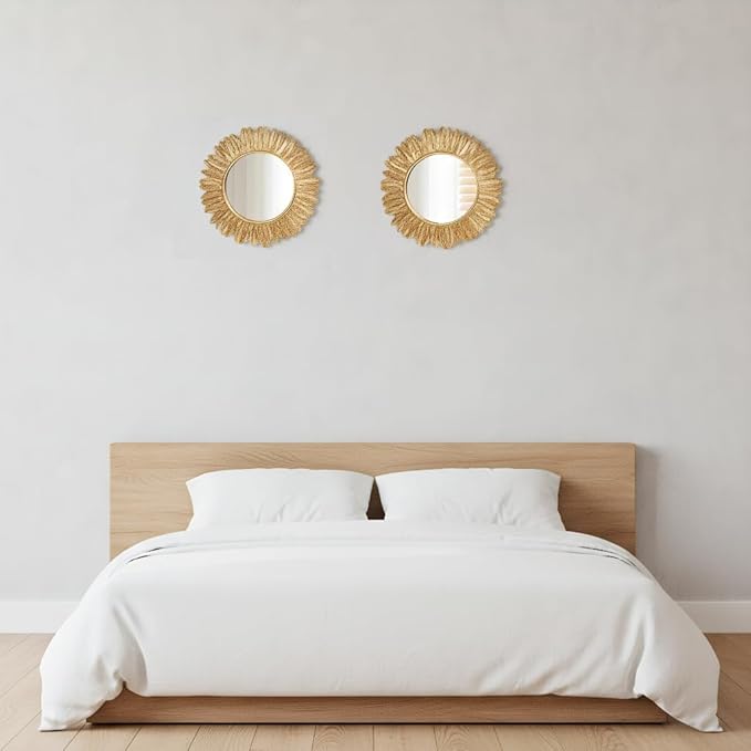 ZOROSY Gold Round Wall Mirror 12 inch - Small Wall Mirror Decorative, Boho Wall Decor for Living Room, Entryway, Bedroom,Hallway,House Warming Gifts
