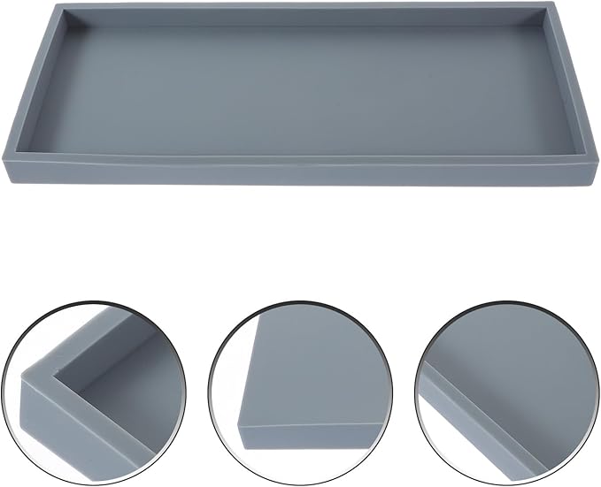 PRETYZOOM Silicone Vanity Tray Large Gray Bathroom Storage Organizer for Makeup Perfume Jewelry Decorative Tray for Kitchen and Living Room Countertop