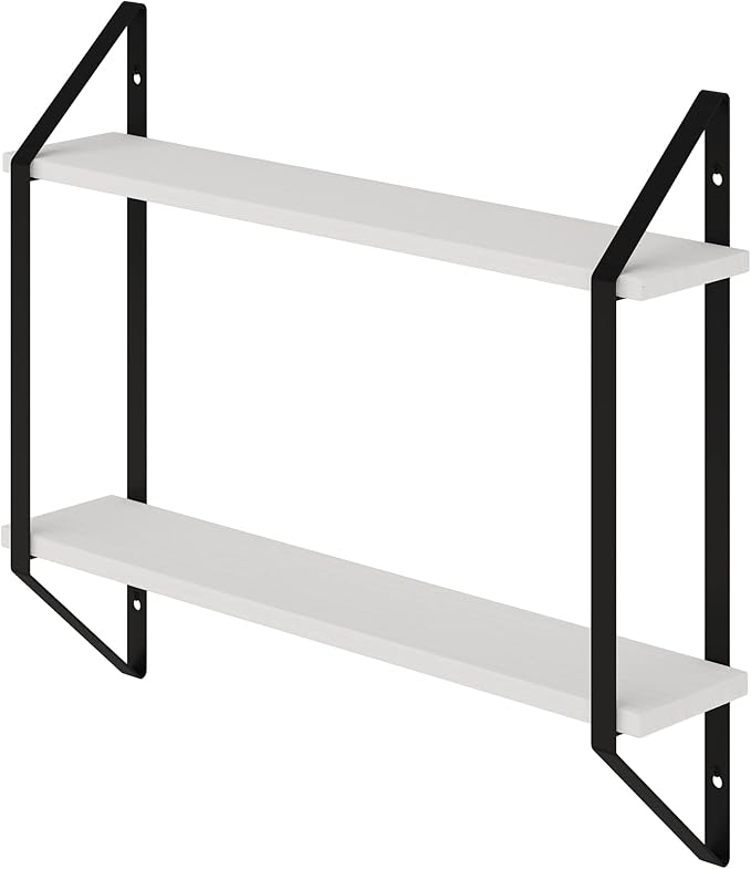 Wallniture Ponza Floating Shelves for Living Room Decor, 24" Bookshelf Wall Decor, 2 Tier Bathroom Organizer & Kitchen Organization, White Wall Shelves Bedroom Decor