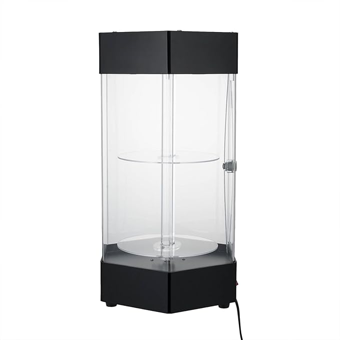 Electric Rotating Display Case, 2-Tier Acrylic, Clear Spinning Cabinet, LED Lights, Lock, Cosmetics, Figurines, Jewelry