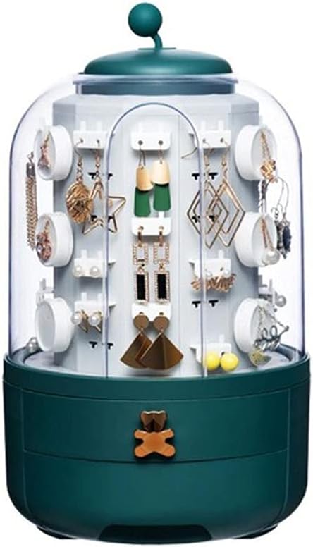 Makeup Storage Box Rotating Jewelry Organizer Earring Holders with 5-Layer Jewelry Box 2 Drawers Dust-Proof Cover Jewelry Box (Color : A)