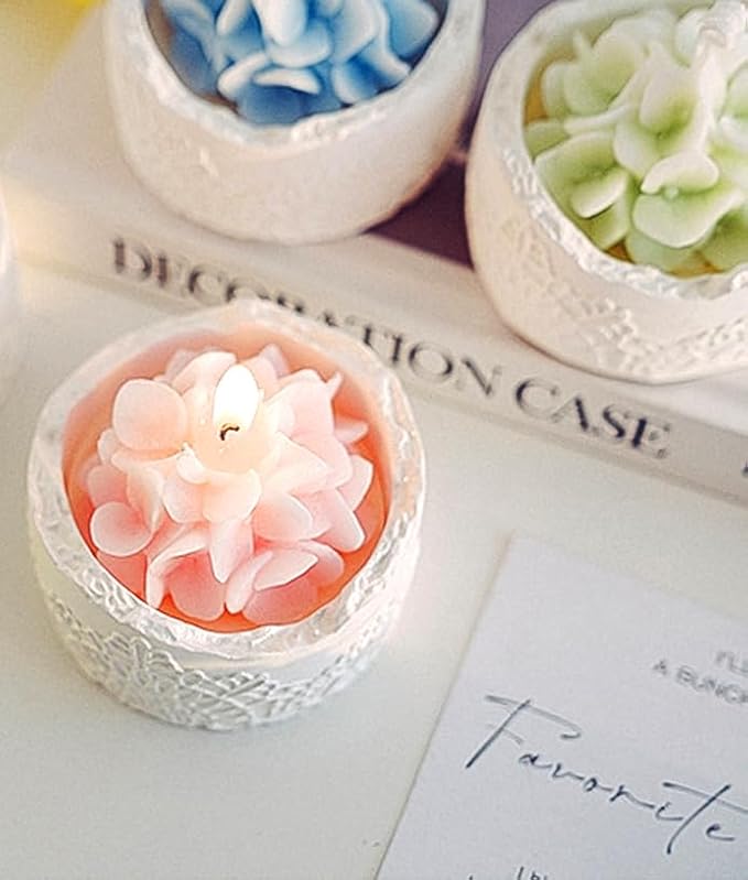 Pink Hydrangea Flower Scented Candle - Teacher Appreciation Gifts for Women, Thank You Gift for Mom Wife on Mother's Day, Decorative Lace Cup Romantic Rustic Floral Candle, Home Fragrance Decor