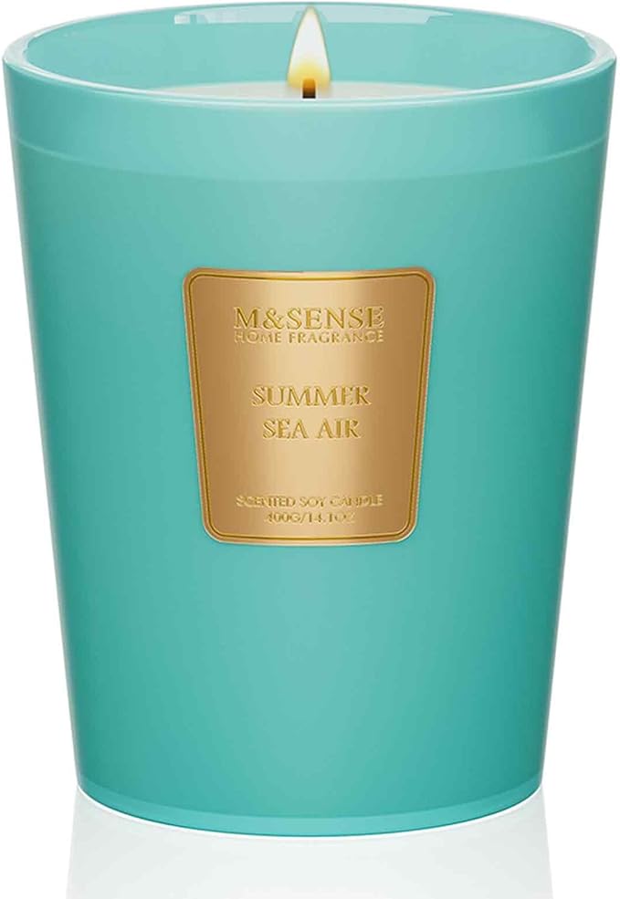 M&SENSE Summer Sea Air Scented Candle Home Decor, Natural Soy Wax, 14.1oz 60 Hours Long Lasting Slow Burning, Aromatherapy Candle for Stress Relief