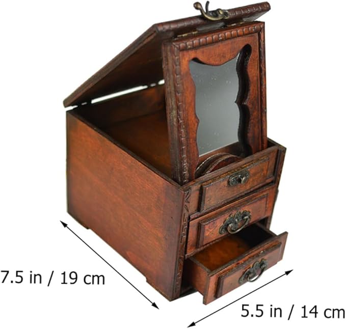 Mobestech Vintage Chinese Jewelry Box with Mirror Elegant Wooden Jewelry Organizer for Women Storage for Earrings Necklaces and Special Occasions