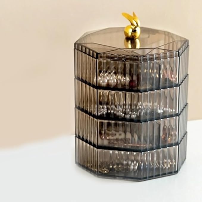 Jewelry Box,Acrylic Jewelry Organizer with Handle, Clear Jewelry Boxes for Women, Make Up Organizer Gray