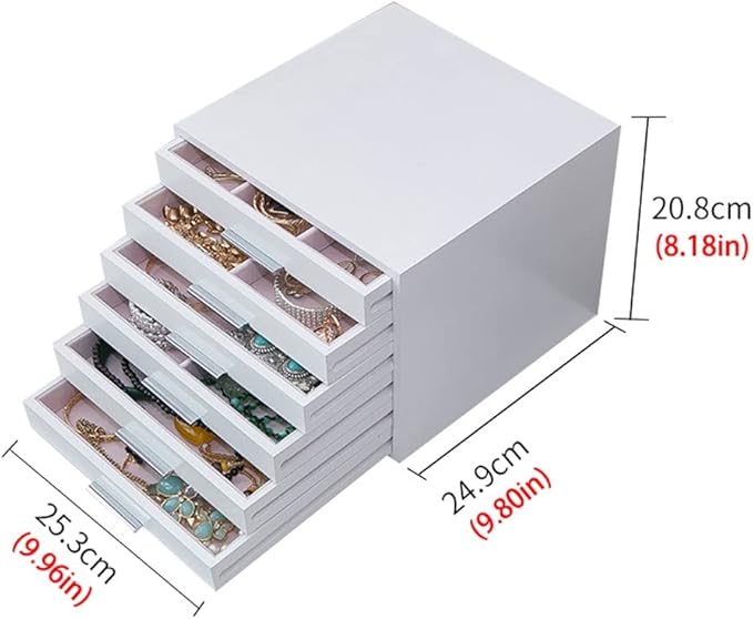 Makeup Organizers Jewelry Box 6 Drawer Storage Box Cosmetic Box Ring Earring Necklace Bracelet Lipstick Watch Storage Box Built-in Flocking 9.96 inches Jewelry Case (Color : A)