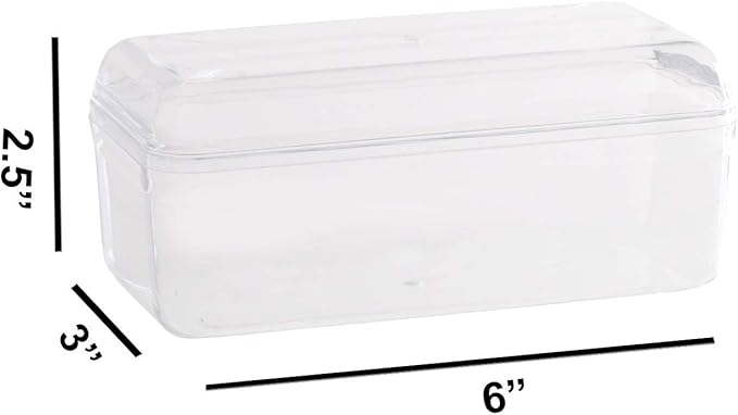 Hammont Rectangle Acrylic Box - Shelf Organizer Bins - Clear Storage Containers - Bathroom Storage | Acrylic Makeup & Jewelry Box with Lid | 6”x3”x2.5” (4 Pack)