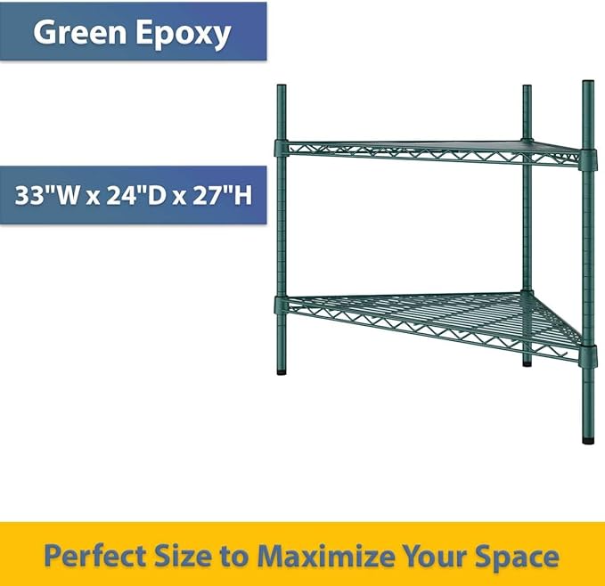 33" W x 24" D x 27" H NSF Green Triangle Heavy Duty Corner Shelving Kit, 2-Shelf Adjustable Wire Rack