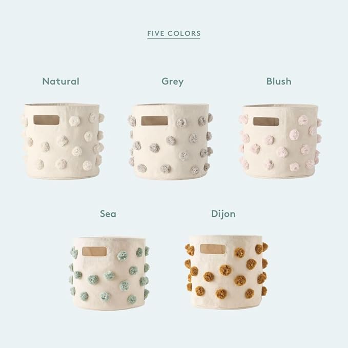 Pehr Pom Pom Basket, Pint (Natural) | 100% Cotton Canvas Storage for Nursery, Playroom & Home | Decorative Organizer | 10”D x 9”H