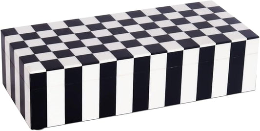 Handicrafts Home Decorative Storage Box with Lid, Black and White Decorative Box for Remote Controls, Coffee Table Storage Organizer, Keepsake Box for Living Room, Shelf & Hallway Decor, 10x4.5x2.5