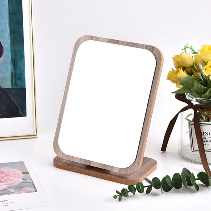 Folding Vanity Makeup Mirror with Stand - Portable Wooden Desktop Mirror for Bathroom & Tabletop - Stylish, Space-Saving Makeup Organizer