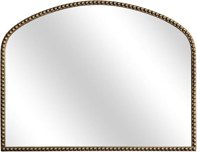 Arched Antique Gold Bathroom Mirror Baroque Metal Beaded Frame Wall Mirrors Decorative Wall Mirrors for Vanity Bedroom Entryway