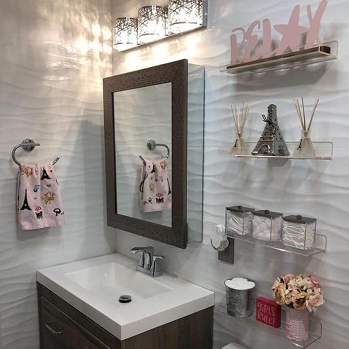 PRETYZOOM 1 Pack Acrylic Shelves for Storage, 12x4 Inches Wall Floating Bookshelves for Nursery, Bathroom Perfume Makeup Display Shelf, Space-saving Wall Organizer