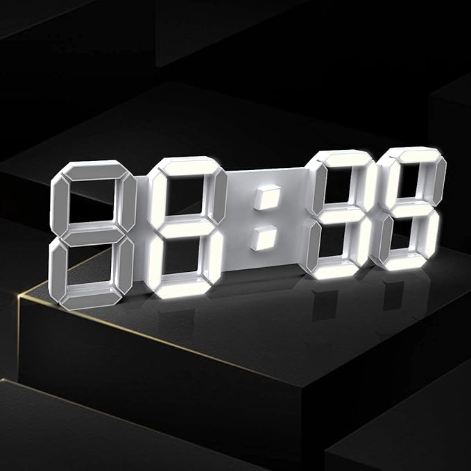 EPSKY 3D White Digital Wall Clock LED Large Alarm Clock Adjustable Brightness 12/24 Hours Display and Date Display for Kitchen Homes Offices Gyms (15inch)
