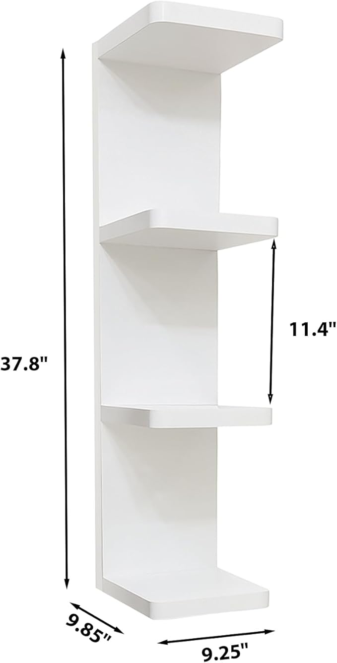LitaEther Modern Lack Wall Shelf -Round Edge (White, 4 Tier)
