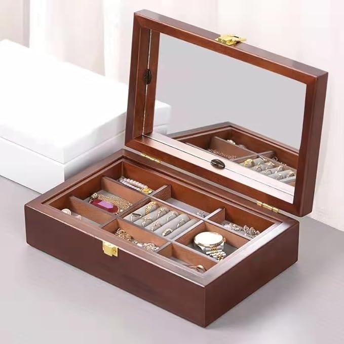 JSEIAJB Wooden Jewelry Box Organizer Wooden Makeup Vintage Jewelry Boxes Accessories Boxes