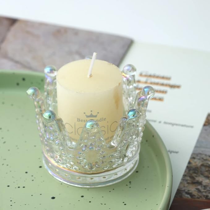 Crystal Glass Candle Holder Set of 3 Crown Shaped Makeup Sponge Beauty Blender Storage Rack Jewelry Watch Nail Art Dappen Dish Wedding Christmas Decor