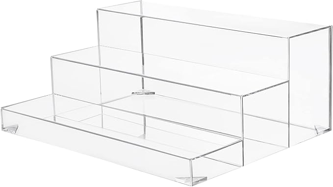 BARsics 3-Tiers Assembled Back Bar Bottle Rack Display, Clear Acrylic Stand Riser 15x6x12 inches