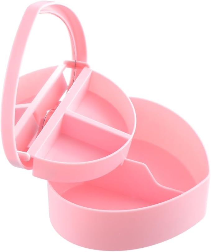 Leadigol Heart Shape Jewelry Box, Plastic Pink Jewelry Storage Organizer with Make Up Mirror, 2 Layer Jewelry Display Tray, Ideal Gift for Anniversaries, Wedding, and Valentine's Day