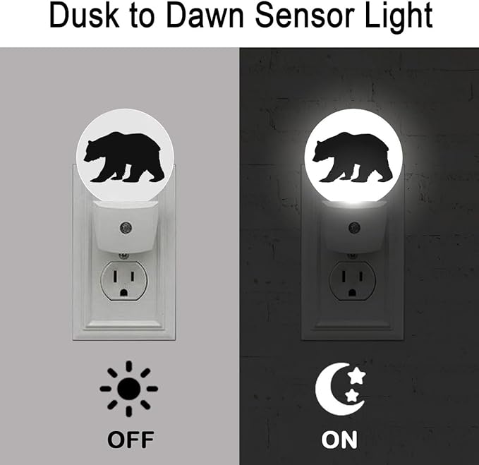 Black Bear Night Light Plug Into Wall Auto Led Sleep Round Lamp for Living Room Hallway Stairs