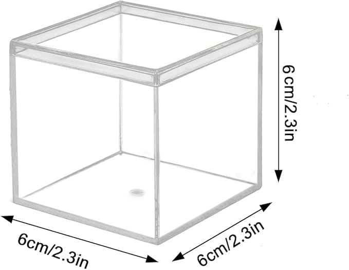 Acrylic Box, Dedoot 4 Pack Acrylic Small Box with Lid 2.3x2.3x2.3 Inch, Clear Plastic Square Cube Box Storage Organizer for Wedding, Party, Treats, Coin, Jewelry Accessories, 60x60x60mm