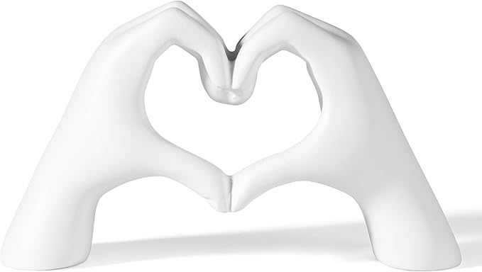 Gold Decor Living Room – Mini Small Heart Hands Sculpture – Shelf Decor Aesthetic – Cute Home Accent Table & Shelves – Love Statue - Gifts Girlfriend, Wife, Women, Teen Girls, Valentine (White, Mini)