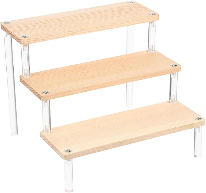 OSALADI Ladder Shaped Jewelry Holder Acrylic and Wood Desktop Display Stand Sturdy Makeup Organizer with Hierarchical Design for Living Bedroom Kitchen