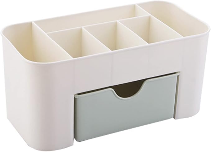 6 Compartments Cosmetics Makeup Organizer Cosmetic Storage Box with Drawer Multifunctional Makeup Desk Organizer for Home Bathroom(Green)