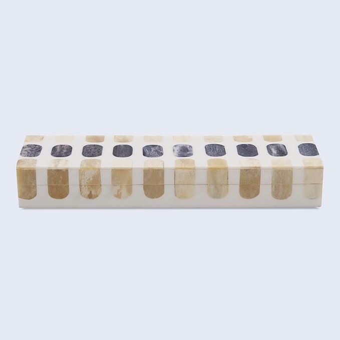 Handicrafts Home Decorative Remote Holder Box 10x2.5 – Slim Organizer Box with Lid for TV Remotes, Coffee Table Décor, Modern Shelf Box, Boho Home Décor Accent, Black and White Decorative Storage Box
