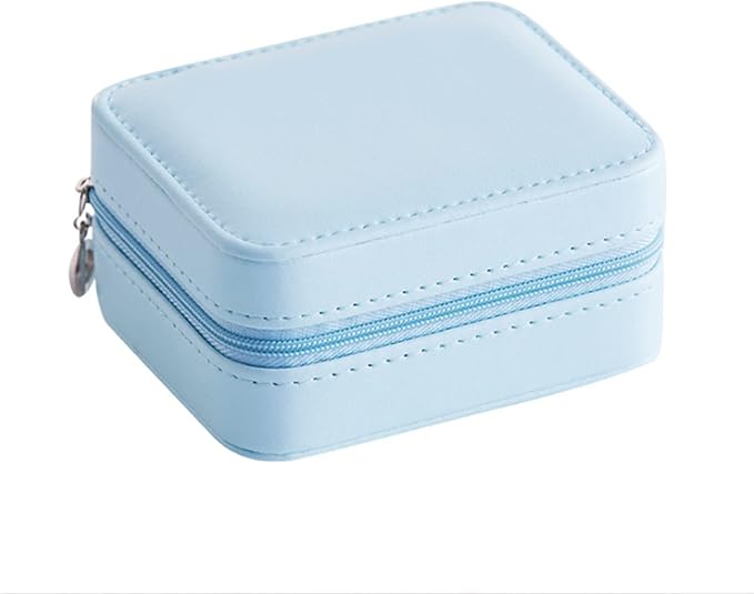 3layers Stud Earrings Ring Jewelry Box Portable Makeup Organizer with Mirror Women Travel Jewellery Storage Case 1Pcs (Color : Light Blue style1)