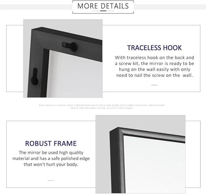 NeuType Full Length Mirror Floor Mirror, Long Mirror Full Body Dressing Mirror, Large Wall Mirror Bathroom Mirror Standing Mirror, Large Mirrors for Bedroom, Metal Frame, Black 51"x31", No Stand