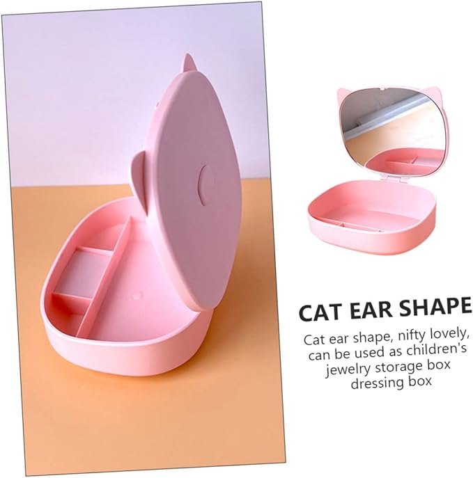 Didiseaon Jewelry Boxes for Boys and Girls Cartoon Cat Ear Design Necklace Organizer Makeup Storage Case Mirror