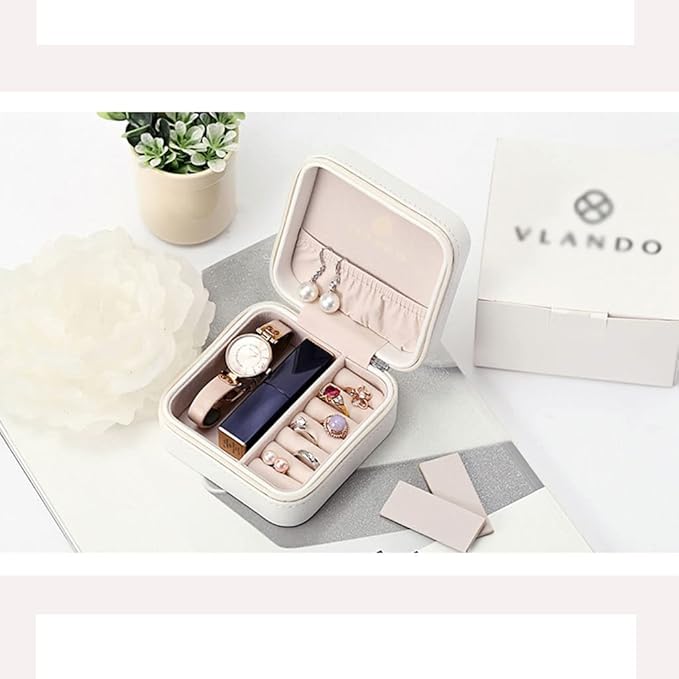 Makeup Organizers Leather Jewelry Box Portable Small Storage Box Cosmetic Box Ring Earring Necklace Bracelet Watch Small Jewelry Storage Box 4.13 inches Jewelry Case