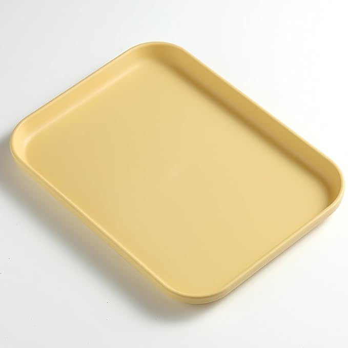SUTOKAKA 1 Pack Yellow Decorative Serving Tray, Large Manicure Tools Storage Dish, Perfume Jewelry Dinner Placing Plate for Bedroom Kitchen Salon Supplies