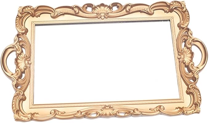 LIFKOME Vintage Gold Rectangular Mirror Tray Decorative Makeup Organizer Cosmetic Storage Plate for Vanity Room Decor and Jewelry Display