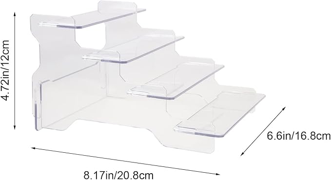 Yardwe Four-Tier Display Riser Stand Clear Plastic Organizer with Detachable Ladder Shelf for Model Display Jewelry Storage Small Home Decor and Cosmetics Holder 8.18X6.61X9.44In