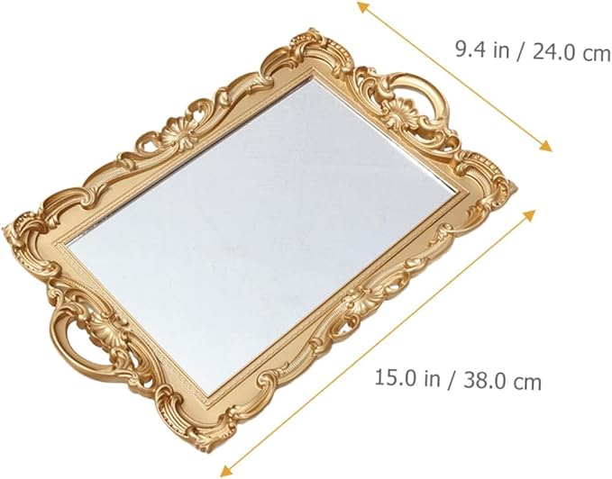 SHINEOFI Mirror Tray for Dresser and Vanity Tray for Dresser Tops Decorative Perfume with Mirror Plate Glass Makeup Organizer for Bathroom and Vanity Counter Display