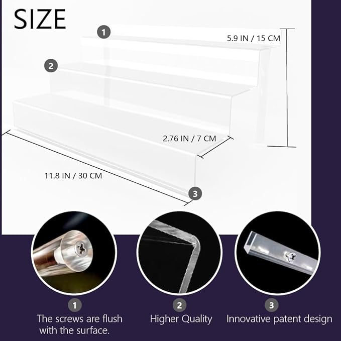 12 IN Clear Display Riser Stand with LED Light， Acrylic Organizer for Perfume, Figures, Cupcake, Dessert, Cologne Holder, Desktop Display Stand for Organize and Decoration