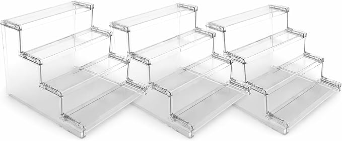 3 x 3-Tier Clear Acrylic Organizer Display Stand – Makeup, Skincare, Perfume, Cupcake Holder, Countertop Storage Shelf for Bathroom, Kitchen, Vanity and Retail Display