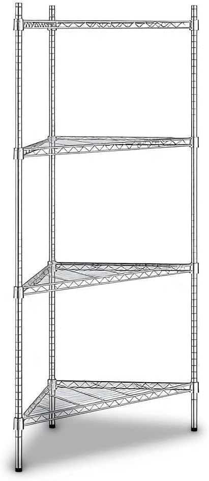 33" W x 24" D x 64" H NSF Chrome Triangle Heavy Duty Corner Shelving Kit, 4-Shelf Adjustable Wire Rack