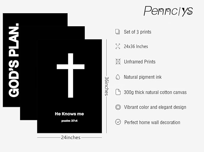 Christian Jesus Wall Art Black White God Canvas Wall Decor Religious Bible Verse Poster Modern Christian Cross Painting Artwork Christ Scripture Prints Picture for Bedroom 24x36 Inch Unframed Set of 3
