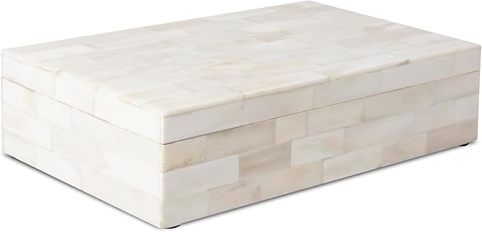 Handicrafts Home Large Decorative Storage Box with Lid – 10x6x2.5” Coffee Table Organizer, Keepsake- Decorative Boxes for Home Decor, Stylish Decorative Box for Office Decor- Classic Plain- White